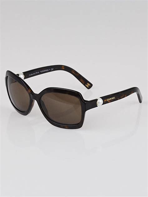 Chanel Tortoiseshell Pattern Faux Pearl Sunglasses Eyewear 